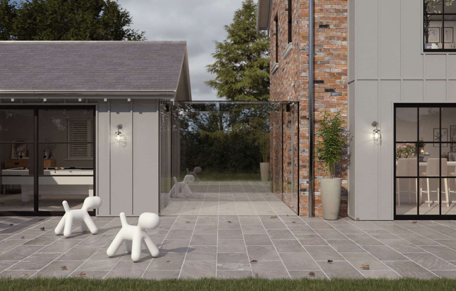 Exterior view of a seamless solar-controlled glass link connecting two modern buildings in Nottingham