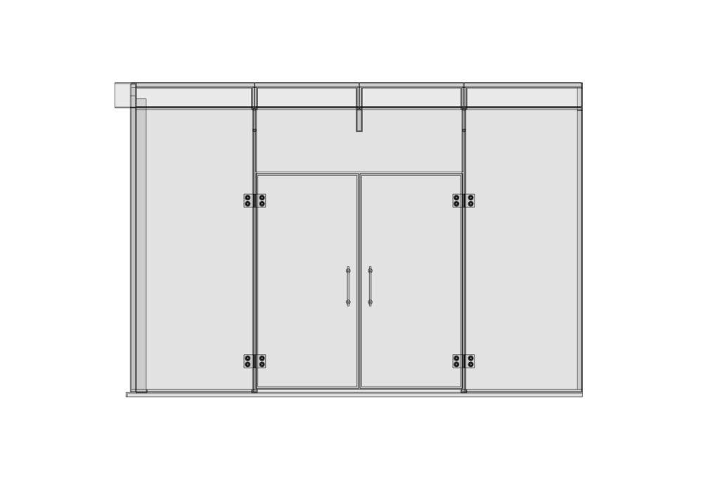 Architectural elevation drawing of the modern glass kitchen extension in Bristol, showing the front façade and frameless French doors.