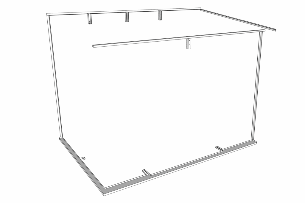 Isometric view showing the metalwork required to support the structural glass roof system.