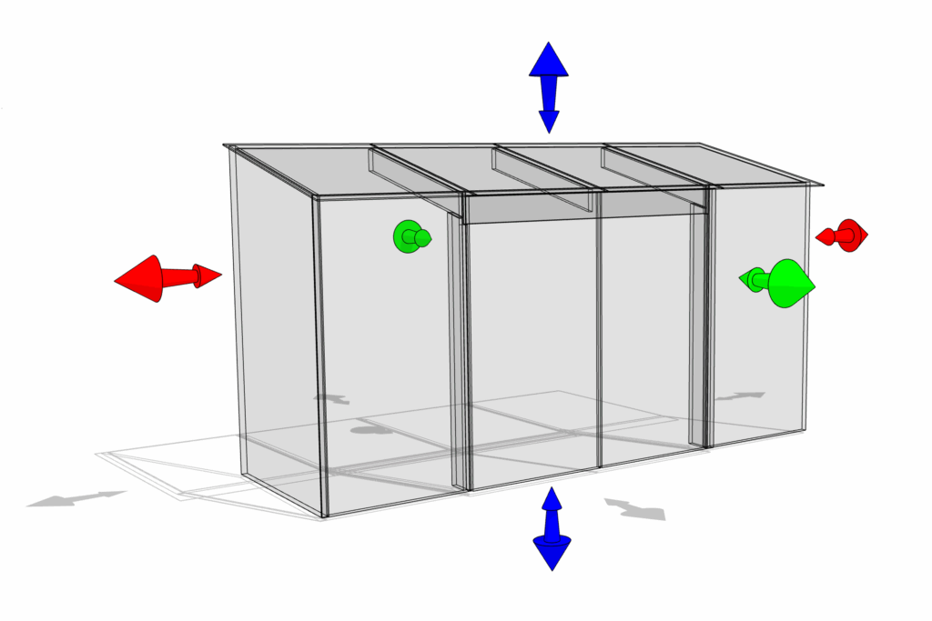 Isometric drawing of individual glass units used in the extension.