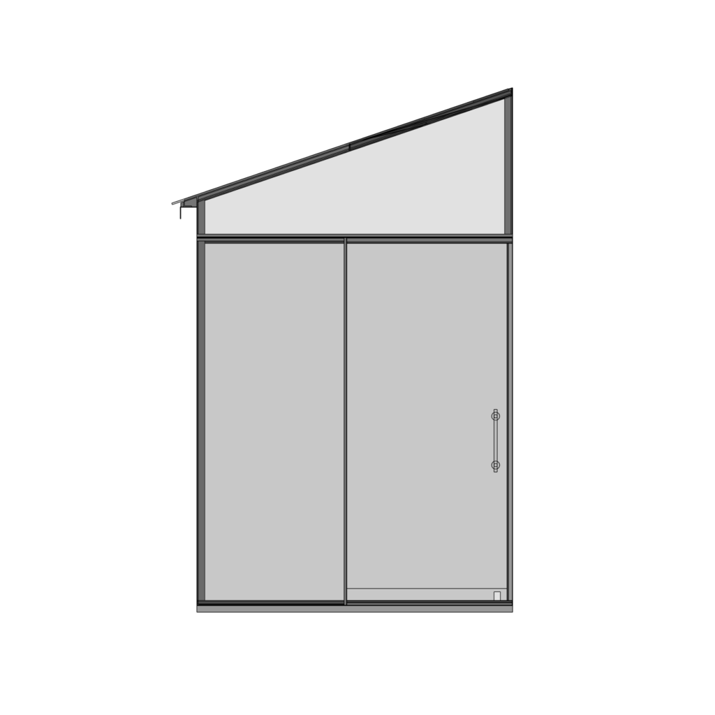 Front elevation drawing of a glass extension featuring a single sliding door.