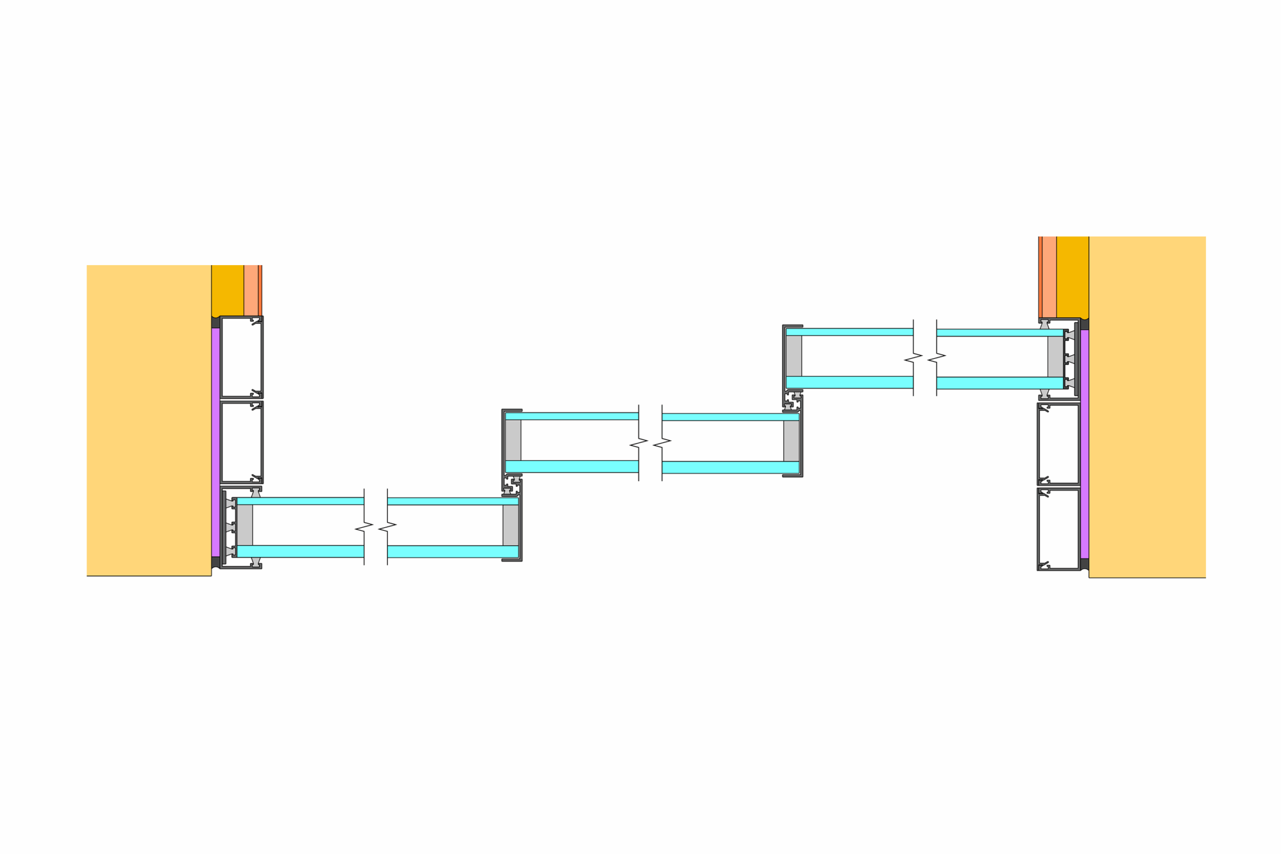 Horizontal technical section showing 17mm sightlines of frameless sliding door system