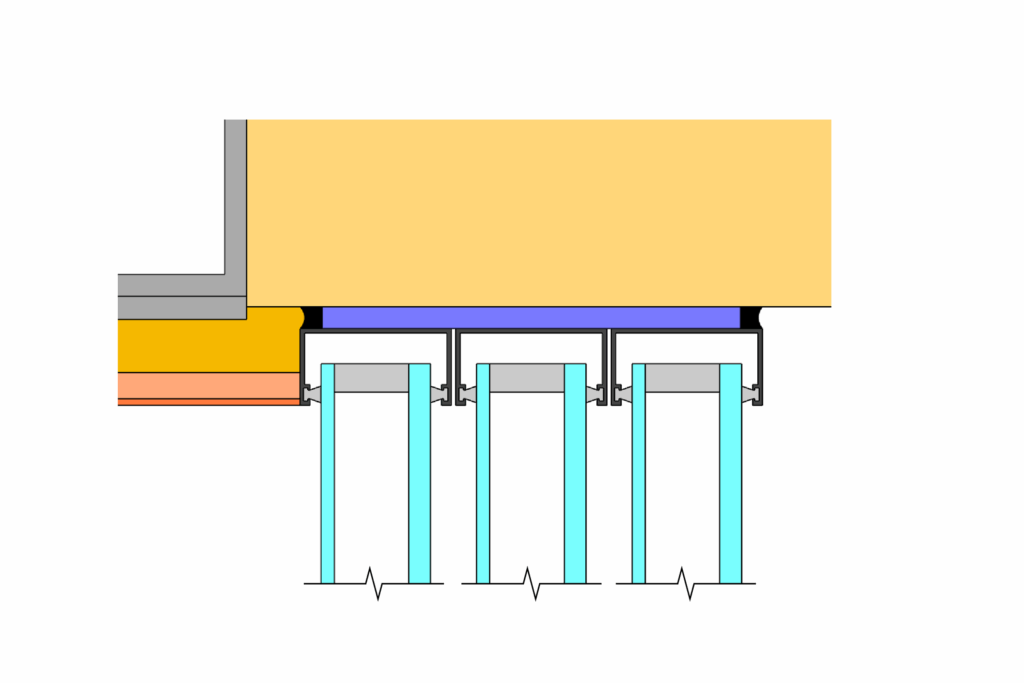 Head detail section showing integration of sliding door system with building structure